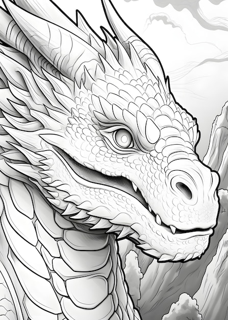 Dragon Coloring Page Dragon Line Art Coloring Page Dragon Outline Drawing For Coloring Page Animal Coloring Page Dragon Coloring Book AI Generative