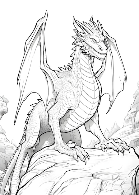 Dragon Coloring Page Dragon Line Art Coloring Page Dragon Outline Drawing For Coloring Page Animal Coloring Page Dragon Coloring Book AI Generative