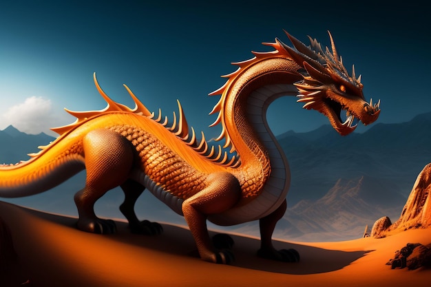 A dragon on a desert landscape