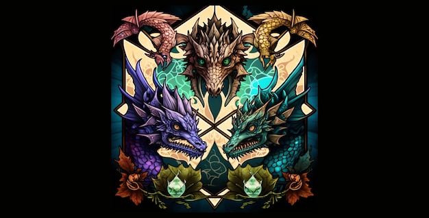 A dragon and a dragon are in a diamond frame.