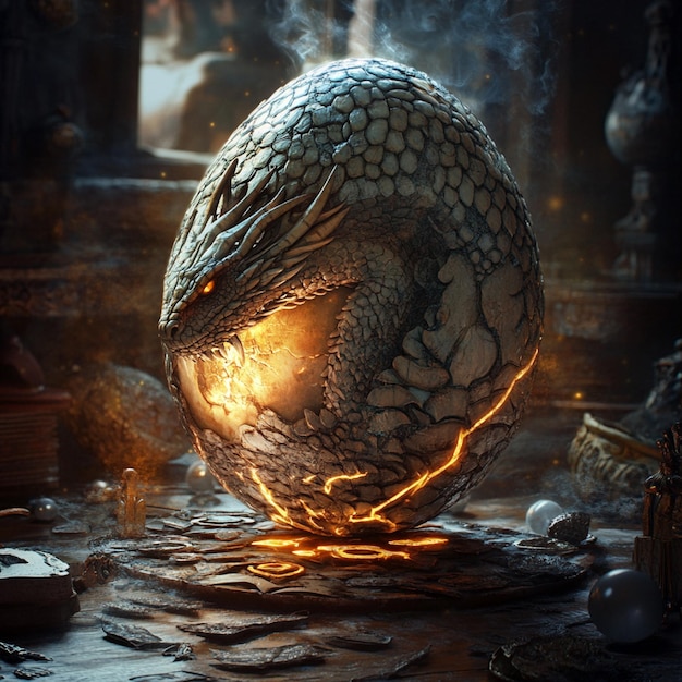 Dragon egg surrounded by protective talismans glowing with magic