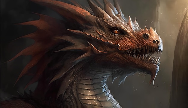 A dragon face on dark background