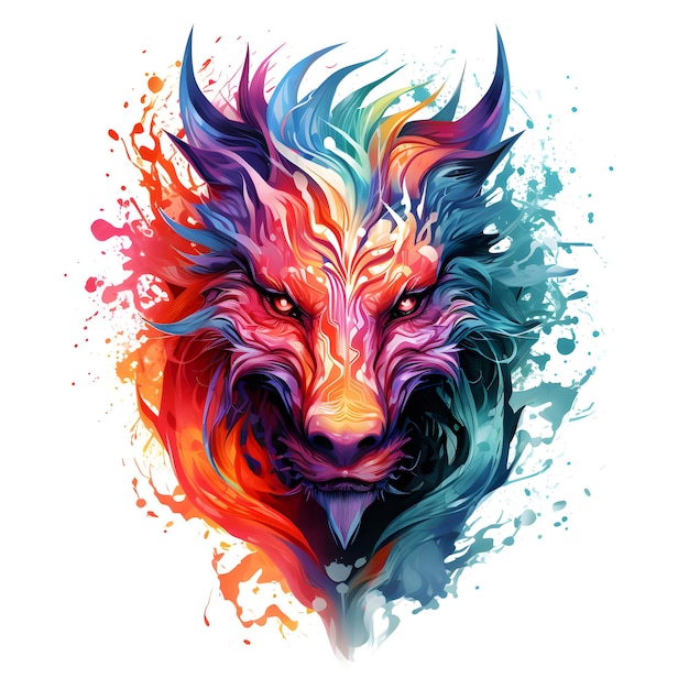 Dragon face watercolor colorful Digital hand drawn Artistic