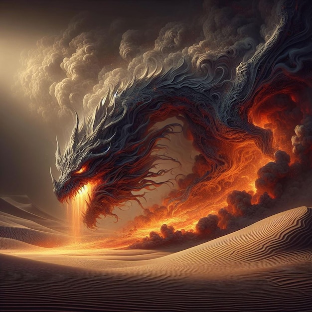 Dragon firing on desert