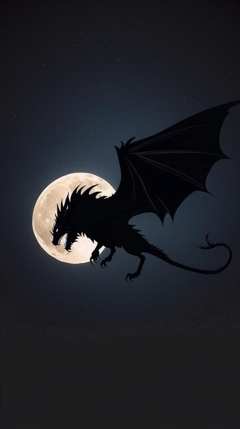 a dragon flying in front of a full moon