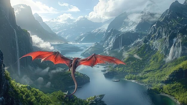 A dragon flying over a mountain captured beautifully