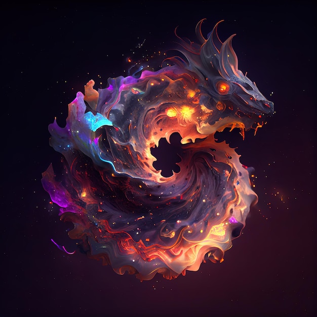 Dragon from Galaxies spirals space nebula stars smoke AI render