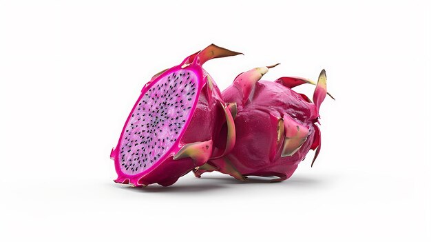 a dragon fruit cut in half with pink petals