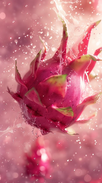 Dragon fruit splashing in water