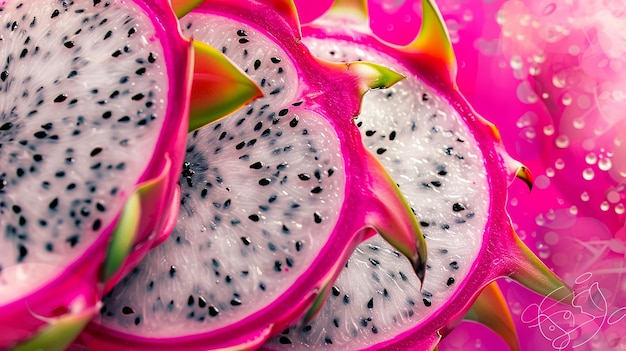 Photo a dragon fruit with black seeds on it