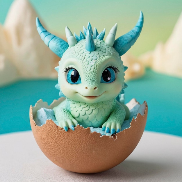 Photo a dragon head inside an egg with a blue dragon head