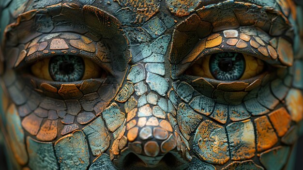 Photo a dragon head with a snake face and eyes