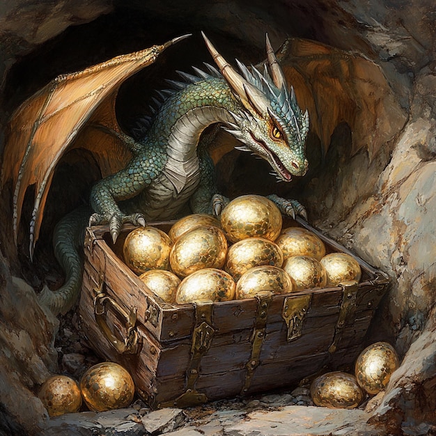 Photo dragon hoard with a treasure chest of dragon eggs each one guarded jealously