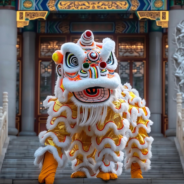 Dragon or lion dance show barongsai in celebration chinese lunar new year festival Asian traditional