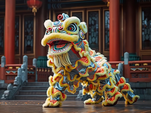 Dragon or lion dance show barongsai in celebration chinese lunar new year festival Asian traditional