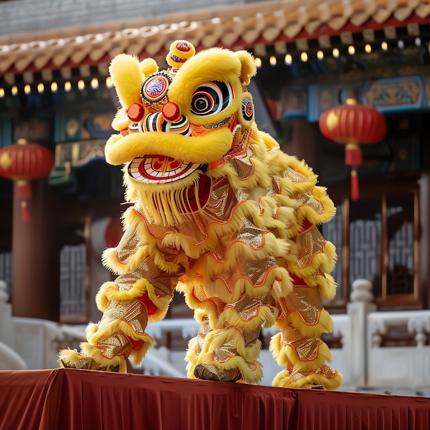 Dragon or lion dance show barongsai in celebration chinese lunar new year festival Asian traditional