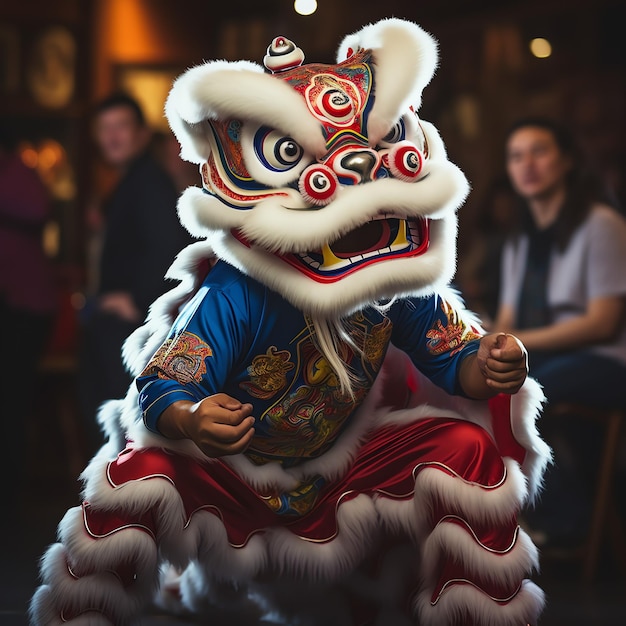 Dragon or lion dance show barongsai in celebration chinese lunar new year festival Asian traditional