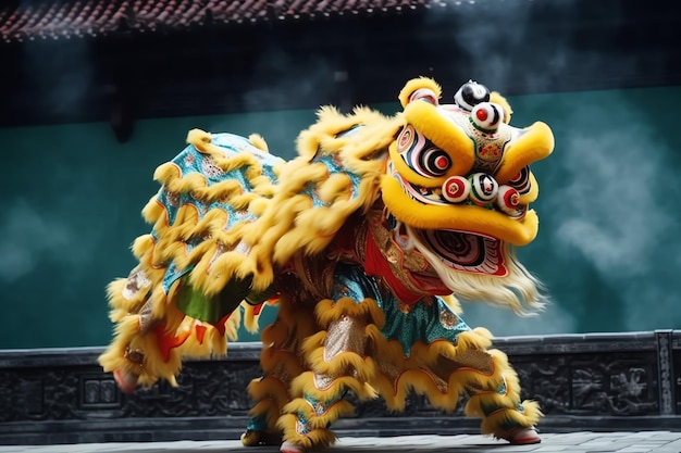 Dragon or lion dance show barongsai in celebration chinese lunar new year festival Asian traditional