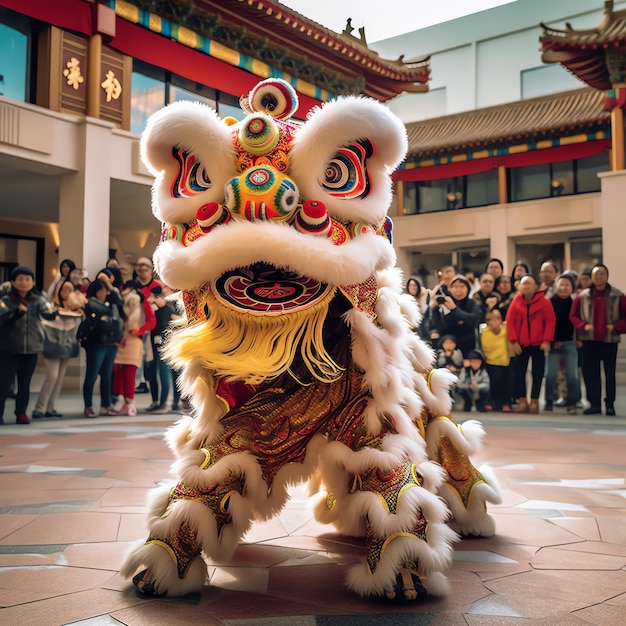 Dragon or lion dance show barongsai in celebration chinese lunar new year festival Asian traditional