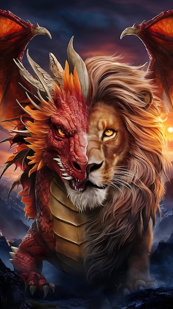 dragon and lion fused together to create a unique and magnificent creature