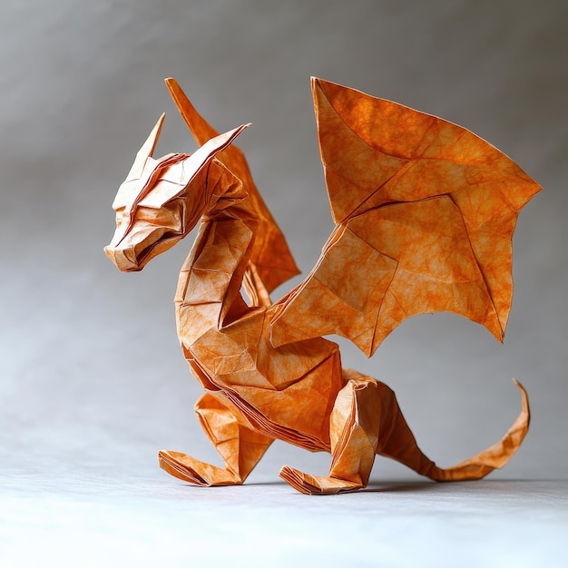 a dragon made of paper and orange paper with an orange background