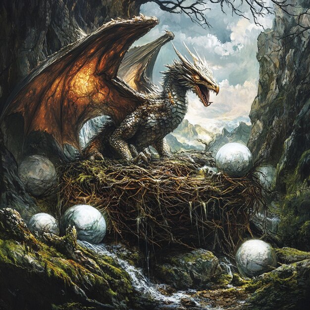 Dragon nests with auras of mystical energy