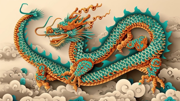 Dragon paper cut art with clouds background suitable for fantasy projects