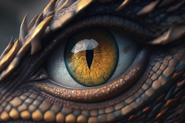 A dragon realistic and colorful depiction of a mystical creature's eye Ai Generated Art Work