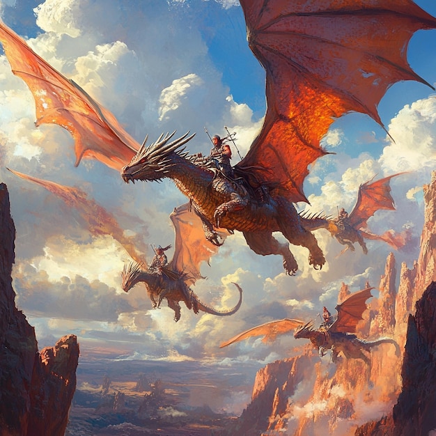 Photo dragon riders competing in aerial tournaments dragons performing daring maneuvers