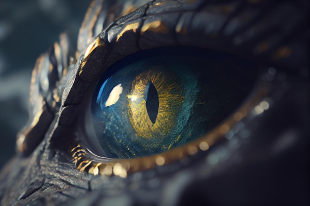 A dragon's eye is shown with a gold rim.