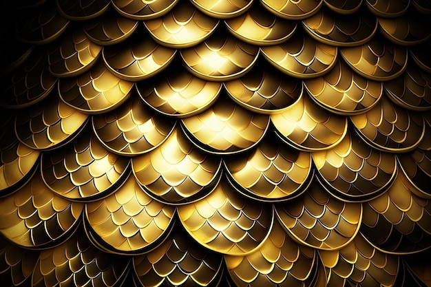 Dragon scales background gold shining shells Simple background made of dragon scale armor illustration Generative AI