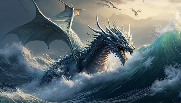 Dragon in the sea with dragons