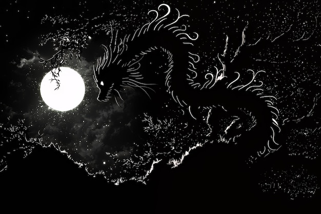 Photo dragon silhouette in the night sky