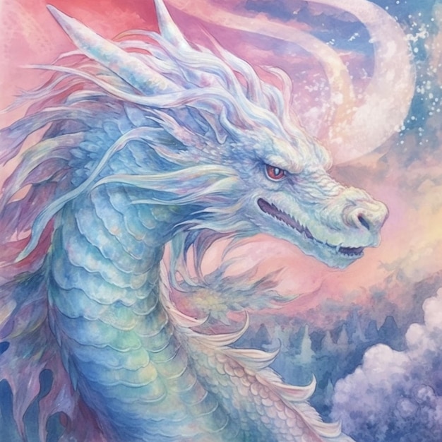 A dragon in the sky with clouds and stars