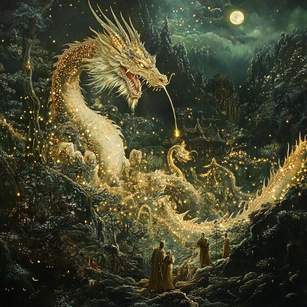 Dragon spirits guiding lost travelers through the wilderness