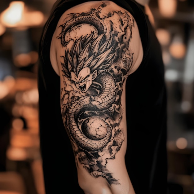 a dragon tattoo with a dragon on the arm