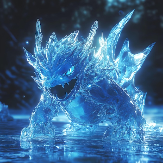 Photo a dragon that is frozen in water