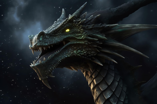 A dragon with a black background