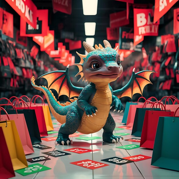 Photo dragon with black friday cute baby dragon and black friday