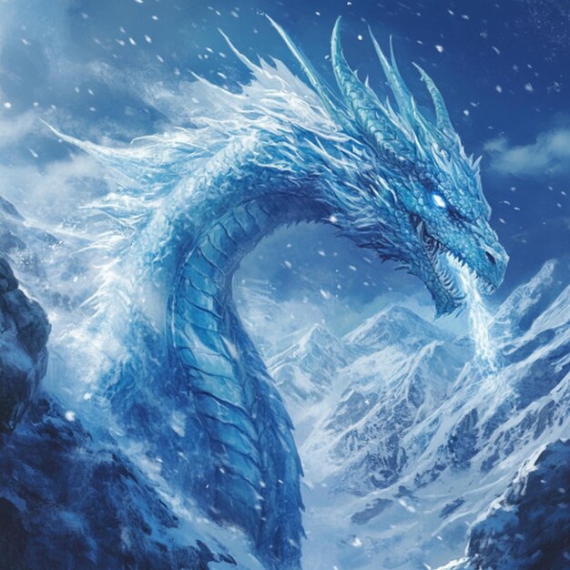 Photo a dragon with a blue eyes and a large body of water