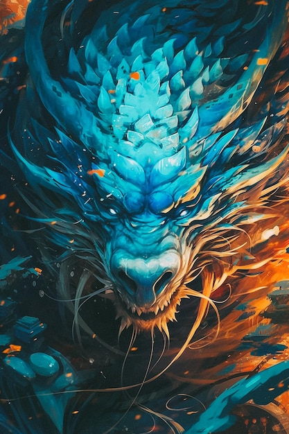 A dragon with a blue face