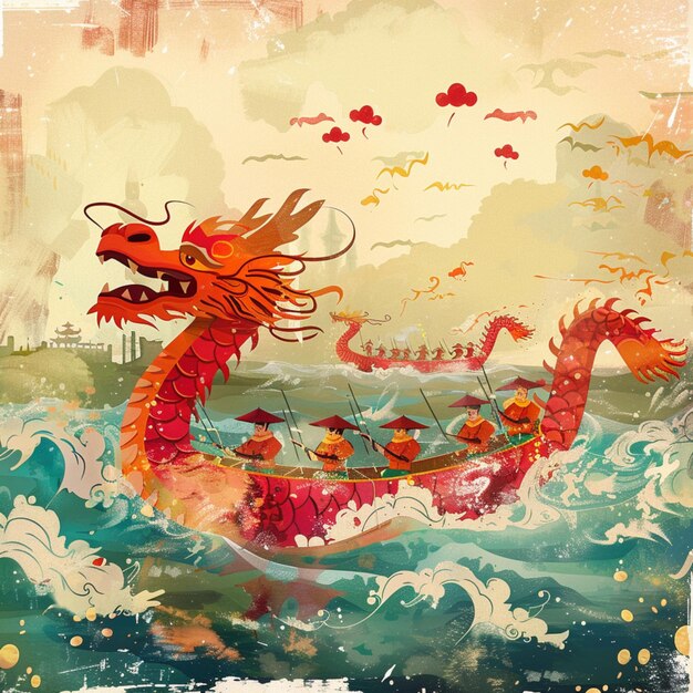 a dragon with a dragon on it is in the water