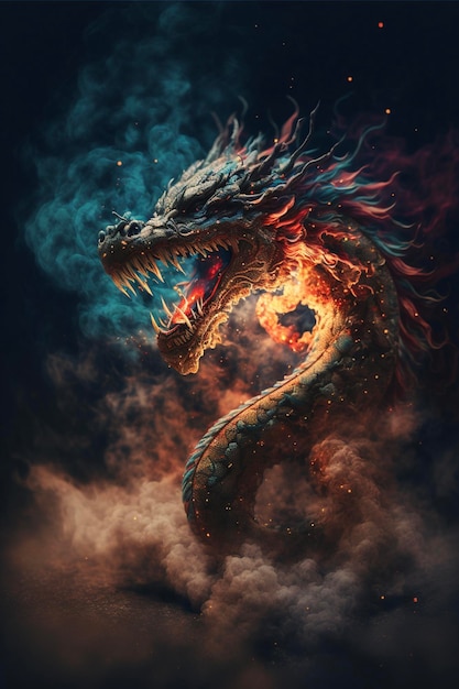 Dragon with fire coming out of its mouth generative ai