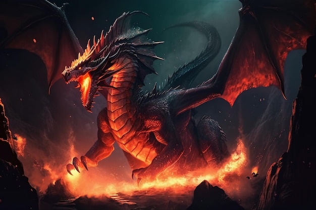 A dragon with a fire on its head