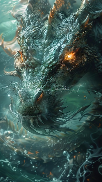 a dragon with a fish in the water and the title  fish