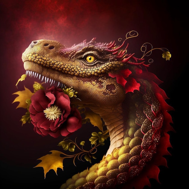 A dragon with a flower in its mouth