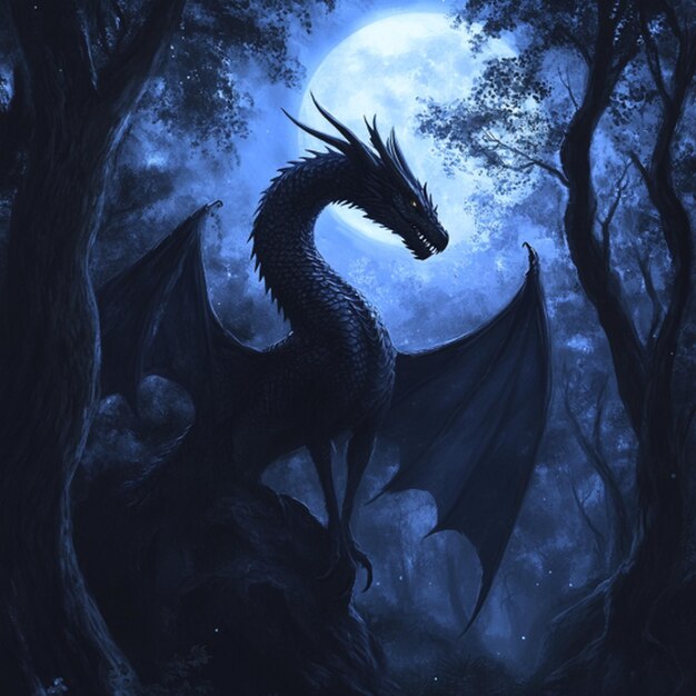 Photo a dragon with a full moon in the background