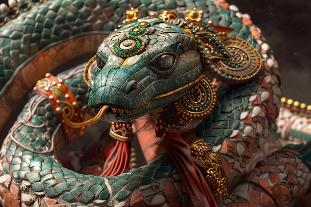 Photo a dragon with a green head and gold beads