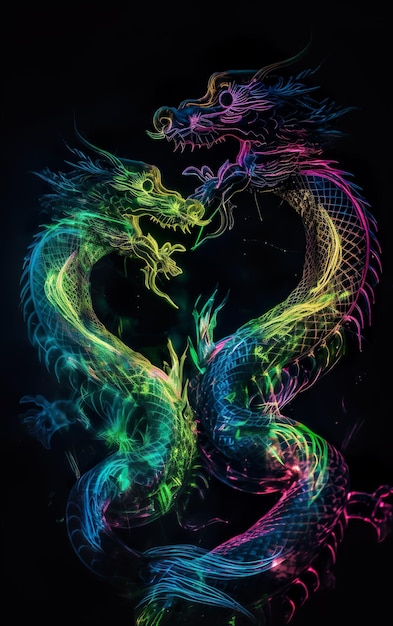 A dragon with green and yellow colors