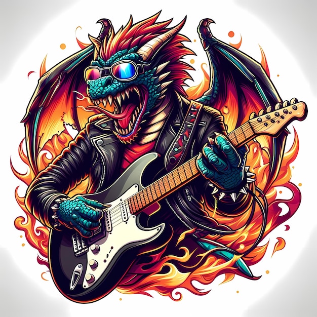 a dragon with a guitar in his hands is playing a guitar